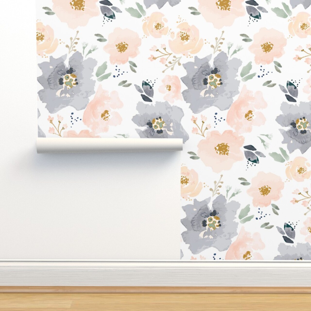 Blossoms Navy Bloom Farmhouse Children Custom Removable Wallpaper by Spoonflower Peel & Stick Wallpaper 2FT Wide